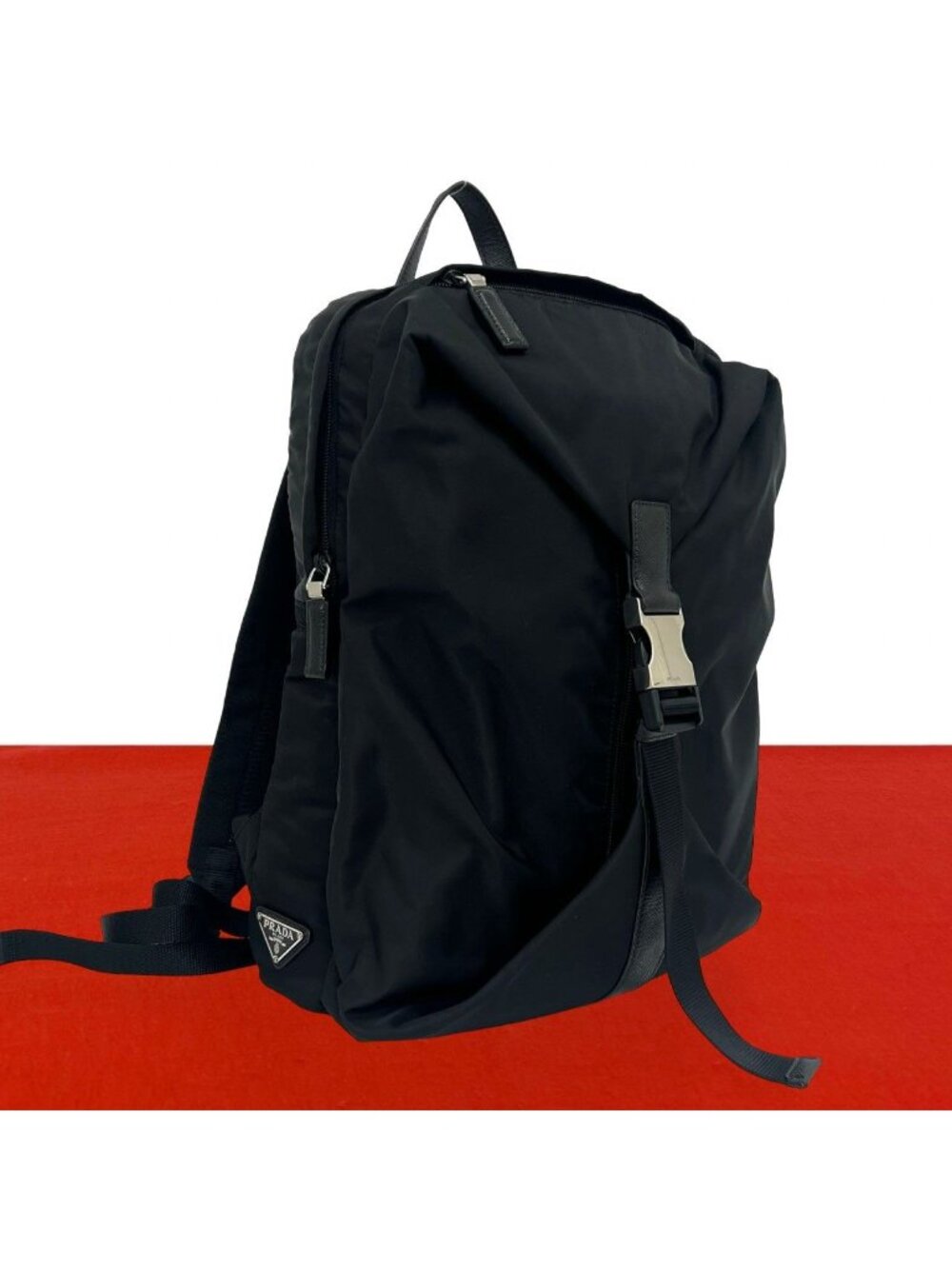 Prada Re-Nylon Leather Backpack Black